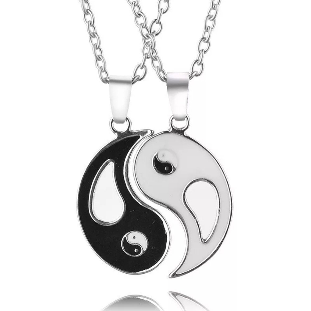 Yin Yang Tai Chi Necklace Women Men Silver